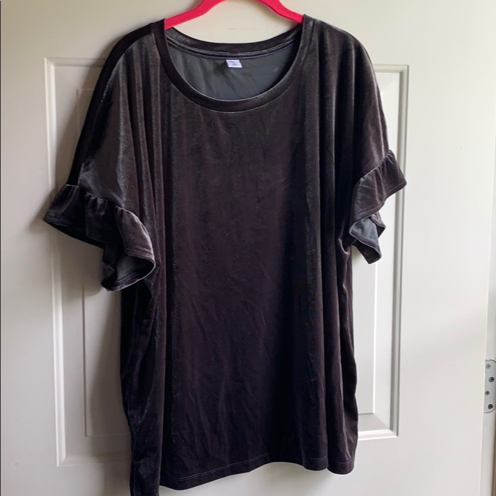 Charcoal velvet flowy sleeve t shirt